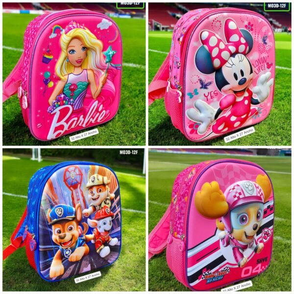 MORRAL DE PERSONAJES 3D NIÑA Y NIÑO 2 CIERRES COMPARTIMIENTO PARA EL TERMO